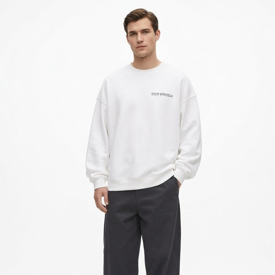 BASIC LOGO OVERSIZE SWEATSHIRT Beyaz
