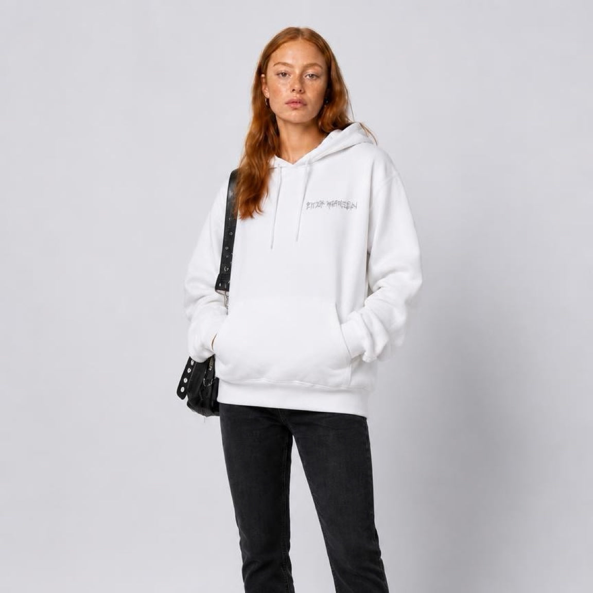 BASIC LOGO OVERSIZE HOODIE Beyaz