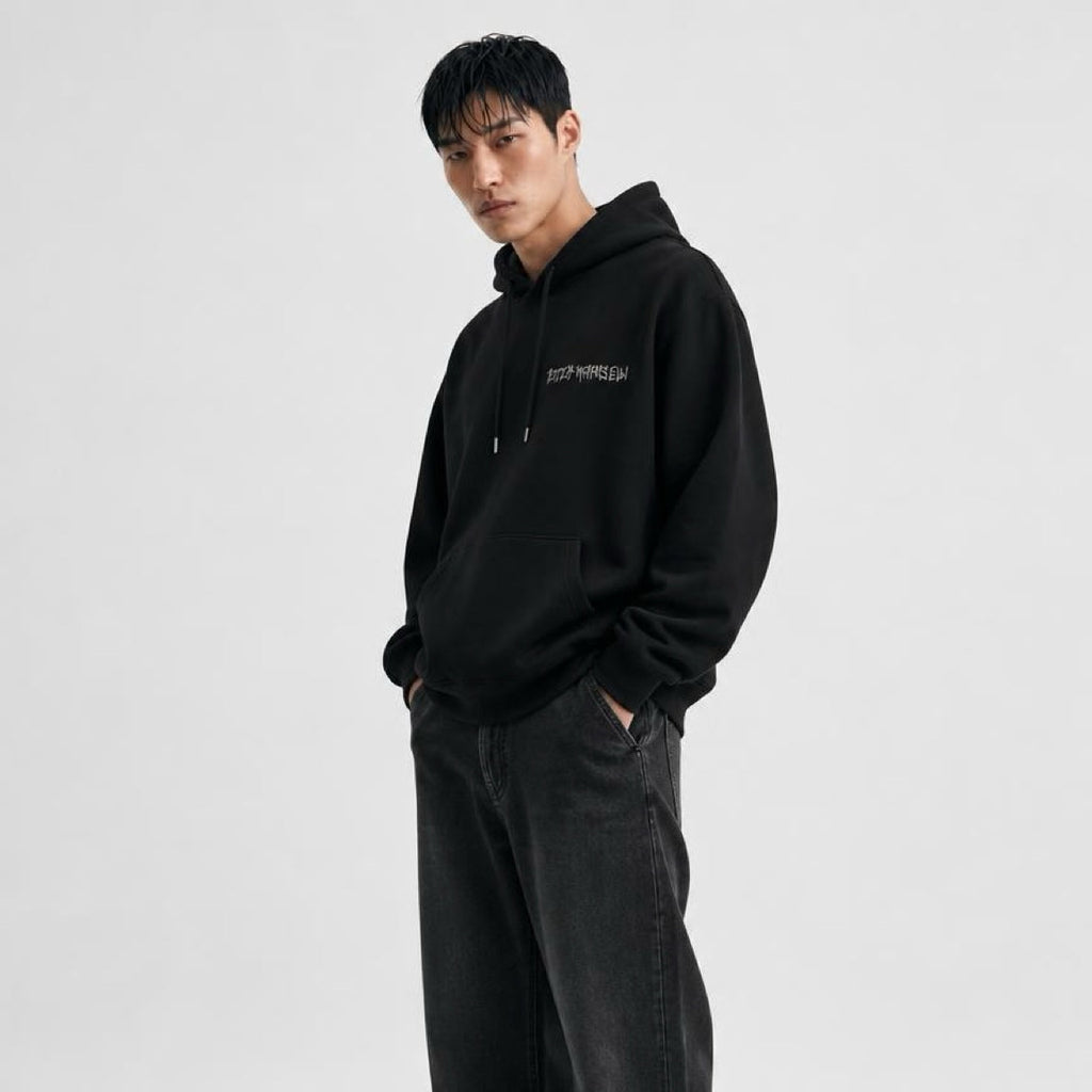 BASIC LOGO OVERSIZE HOODIE Siyah