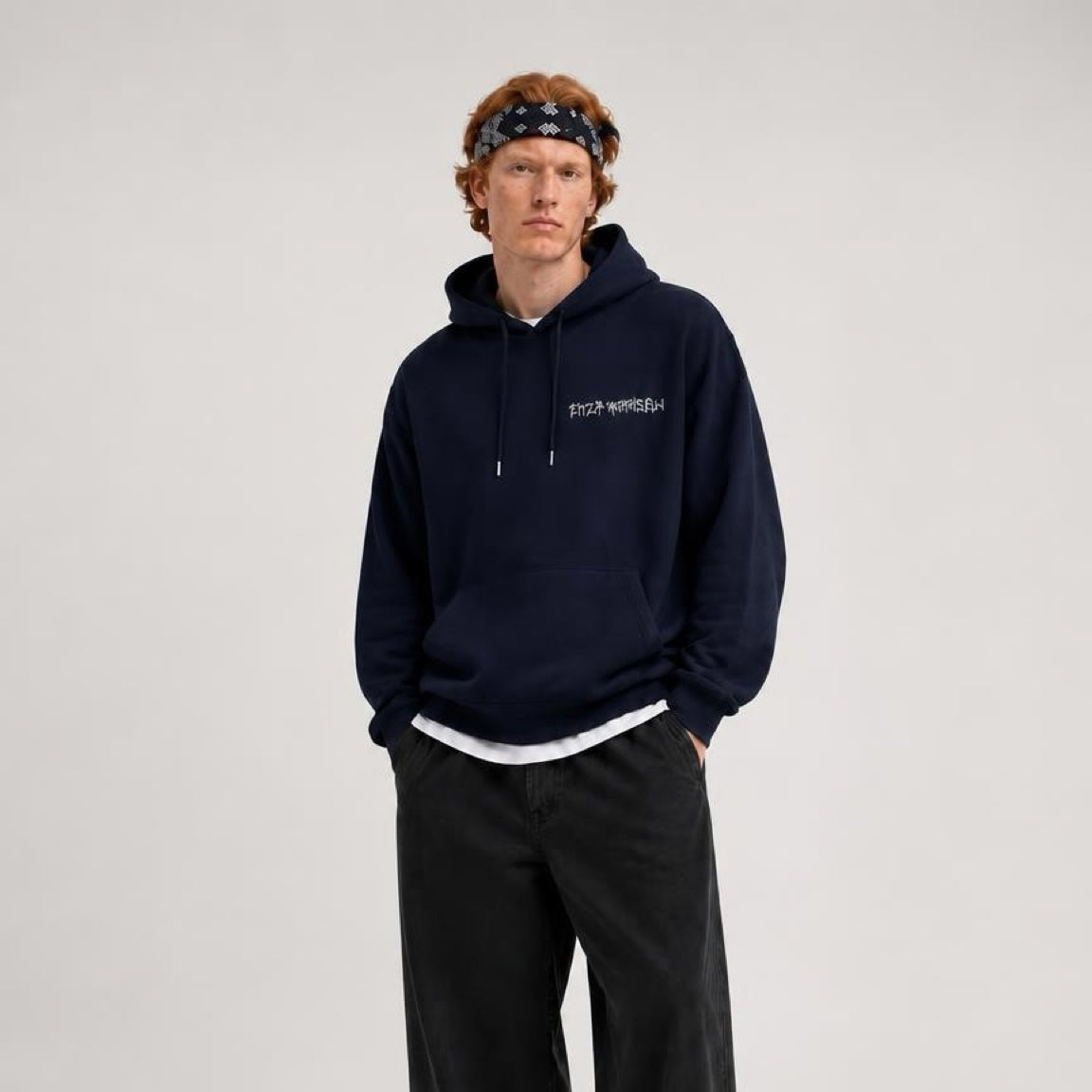 BASIC LOGO OVERSIZE HOODIE Lacivert
