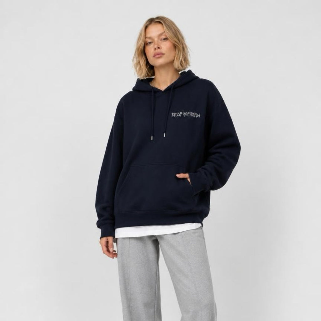 BASIC LOGO OVERSIZE HOODIE Lacivert