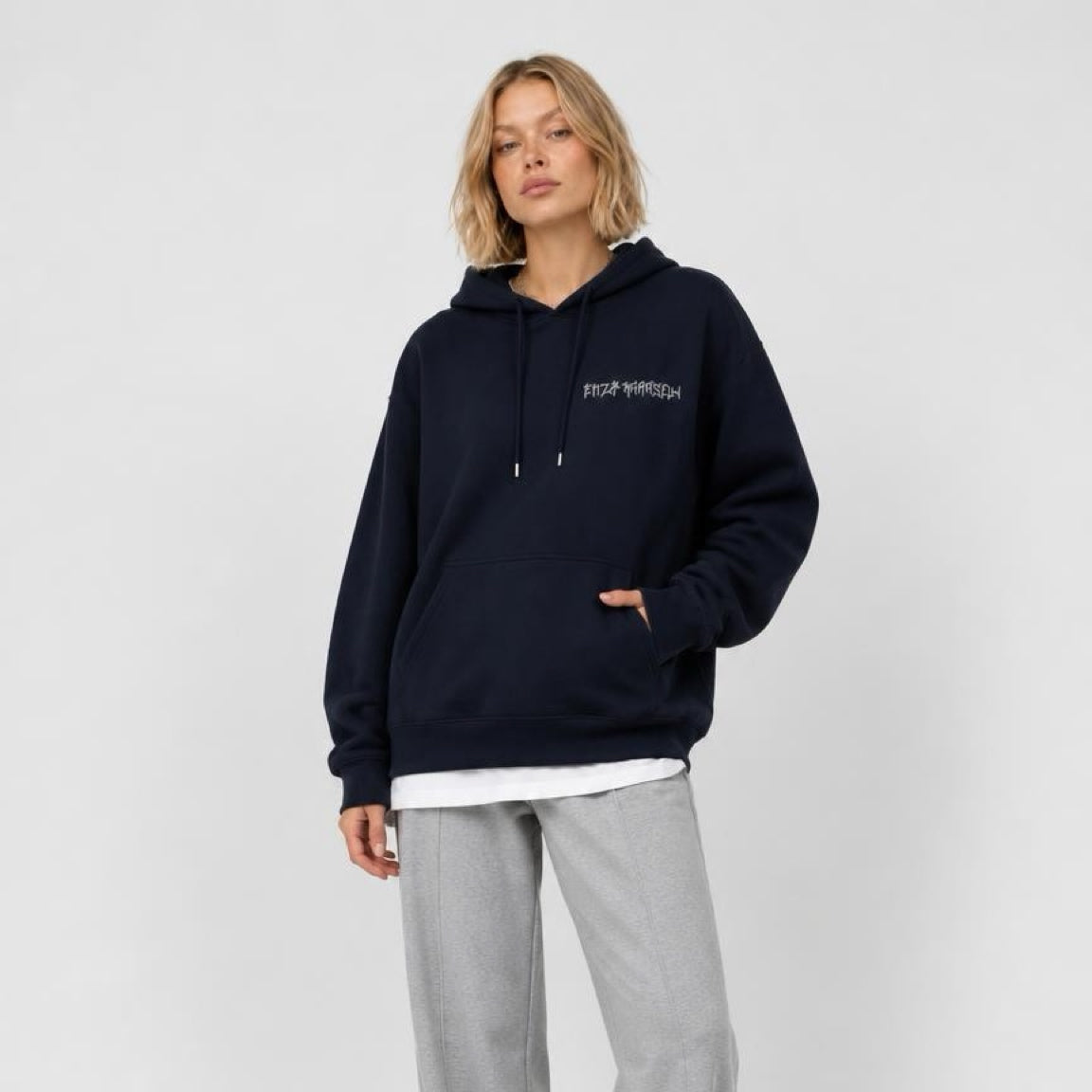 BASIC LOGO OVERSIZE HOODIE Lacivert